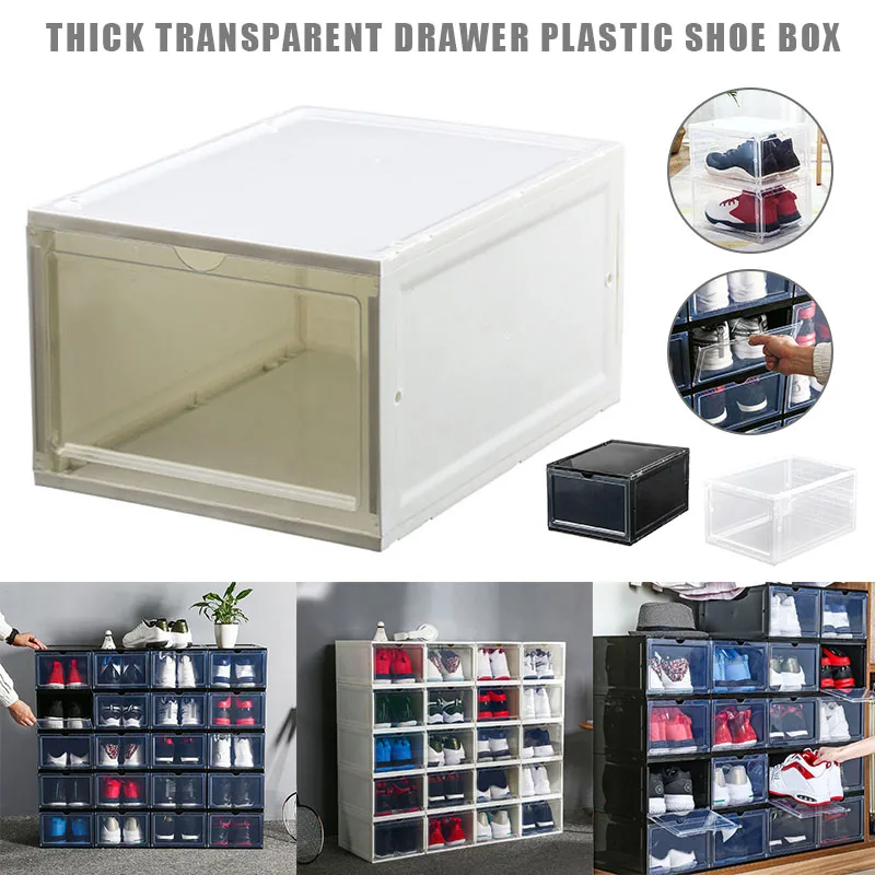 

HOT Boot Shoe Plastic Storage Transparent Box Stackable Case Drawer Organizer Home TI99