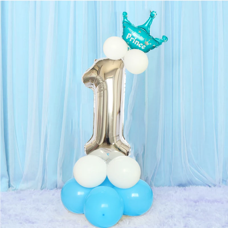 12 месяцы фоторамка баннер 1st Happy День рождения украшения для детей для маленьких мальчиков и девочек на первый день рождения, Юбилей поставки декор - Цвет: 15pcs silver blue 1