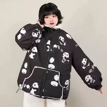 Chinese Style Down Jacket Women 2021 Winter Thick Coat Korean Fashion Cartoon Panda Print Cotton Coat Ladies Tops