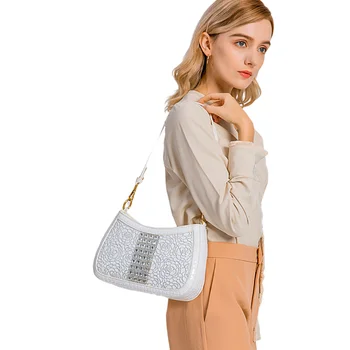 

Fashion Genuine leather Women's bag diamond lace buckle bag shoulder messenger bag slung niche armpit retro small square bags