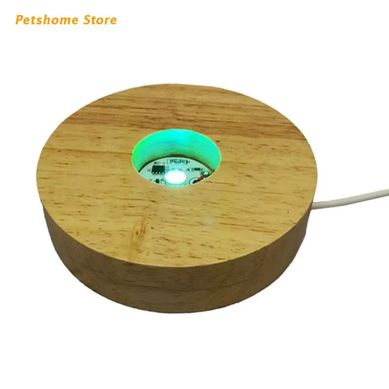 Solid Wood 3D LED Night Lights Bases Wooden Glass Craft Ornaments USB