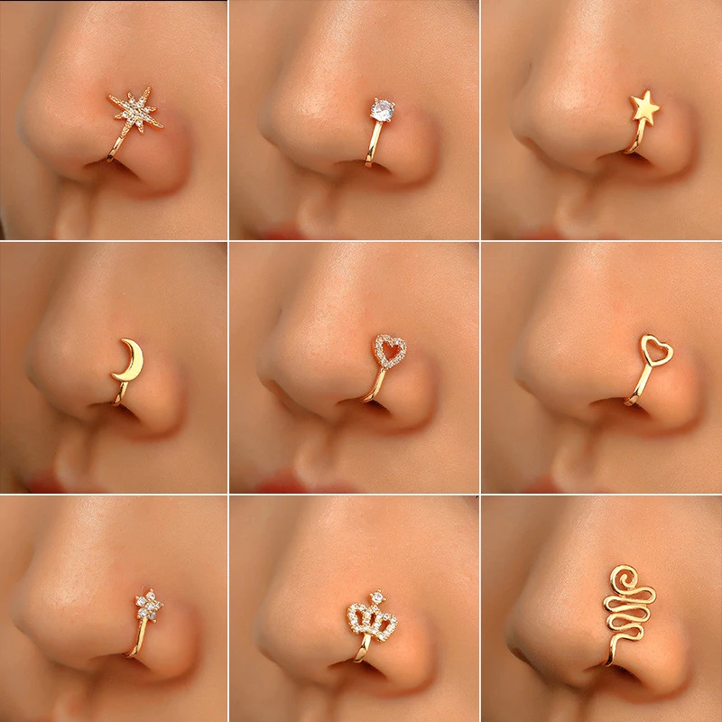 Nose Piercing Fake Gold Silver | Fake Clip Silver Nose Ring | Nose Clip  Fake Piercing - Piercing Jewelry - Aliexpress