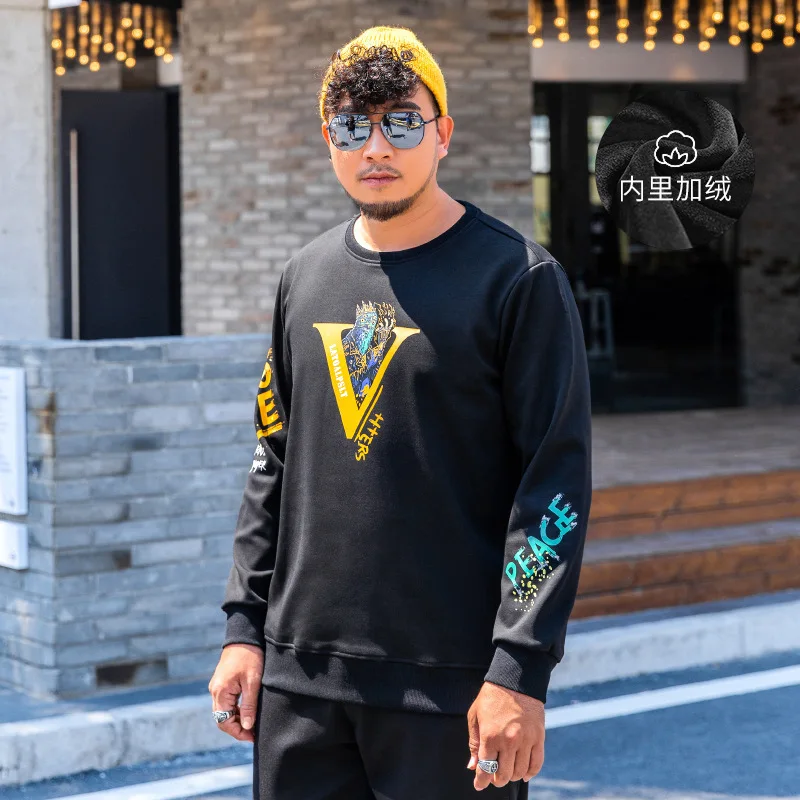 

Spuer Brand Big Size Men's Wear Fat Man 2020 Winter Clothes Long Sleeve Plus Velvet Sweater Loose Thicken Backing Plus Fat