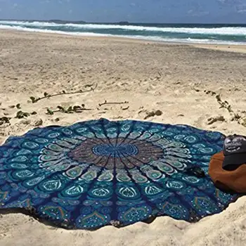 

150*150cm Round Summer Boho Mandala Printing Beach Mat Chiffon Home Table Cloth Yoga Mat Carpet Outdoor Picnic Camping Blanket