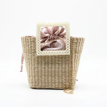 

Pearl Straw Handbag 2020 New Fashion Brand Designer Weaving Tote Summer Vacation Bohemia Straw Crossbody Bag For Women