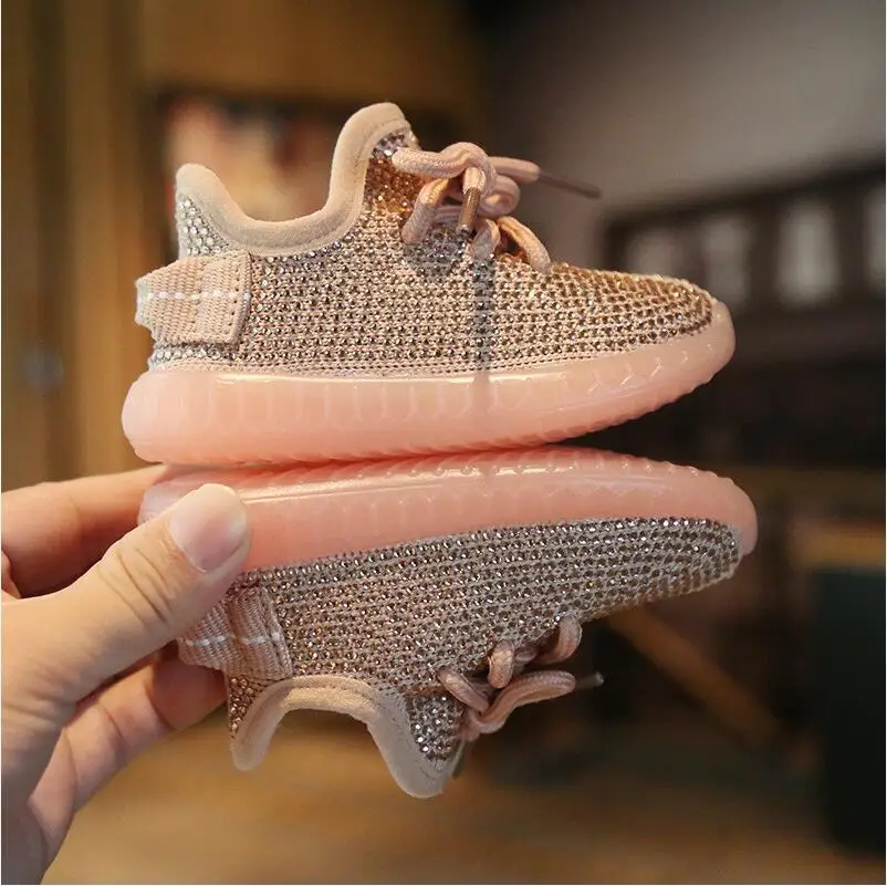 pink Детские Стразы кроссовки с кокосовым узором Осенняя От 0 до 2 лет спортивной одежды для мальчиков, спортивная одежда; платье для маленьких девочек; мягкая подошва; детская обувь - Цвет: pink
