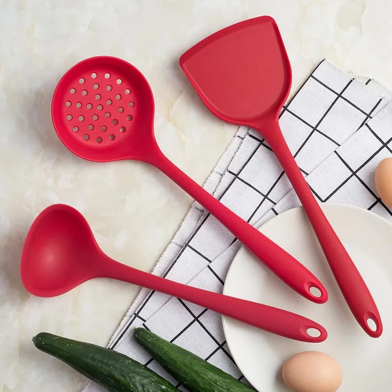 Kitchen Silicone Non-stick Cooking Spoon Spatula Ladle Egg Beaters Utensils Dinnerware Set Cooking Tools Accessories Supplies