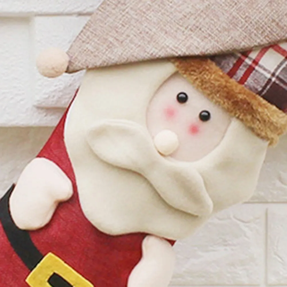 Stereo Scarf Doll Gift Bag Cloth Large Size Plaid Christmas Socks Christmas Use For Decor Children Gift Bag Festival Supplies