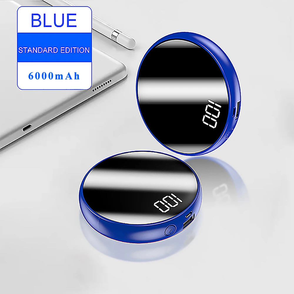 6000mAh Blue 20000 мА/ч мини внешний аккумулятор для iPhone 11 с зеркальным экраном портативный цифровой дисплей Внешний Аккумулятор быстрое зарядное устройство Внешний аккумулятор повербанк - Цвет: 6000mAh Blue