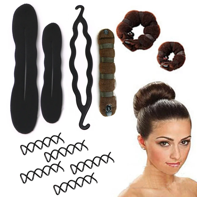 Multi-style Women Hair Accessories DIY Hair Styling Braiding Tools Magic Donut Bun Maker Hairstyle Braider Twist Headwear Clips 10pcs Style H