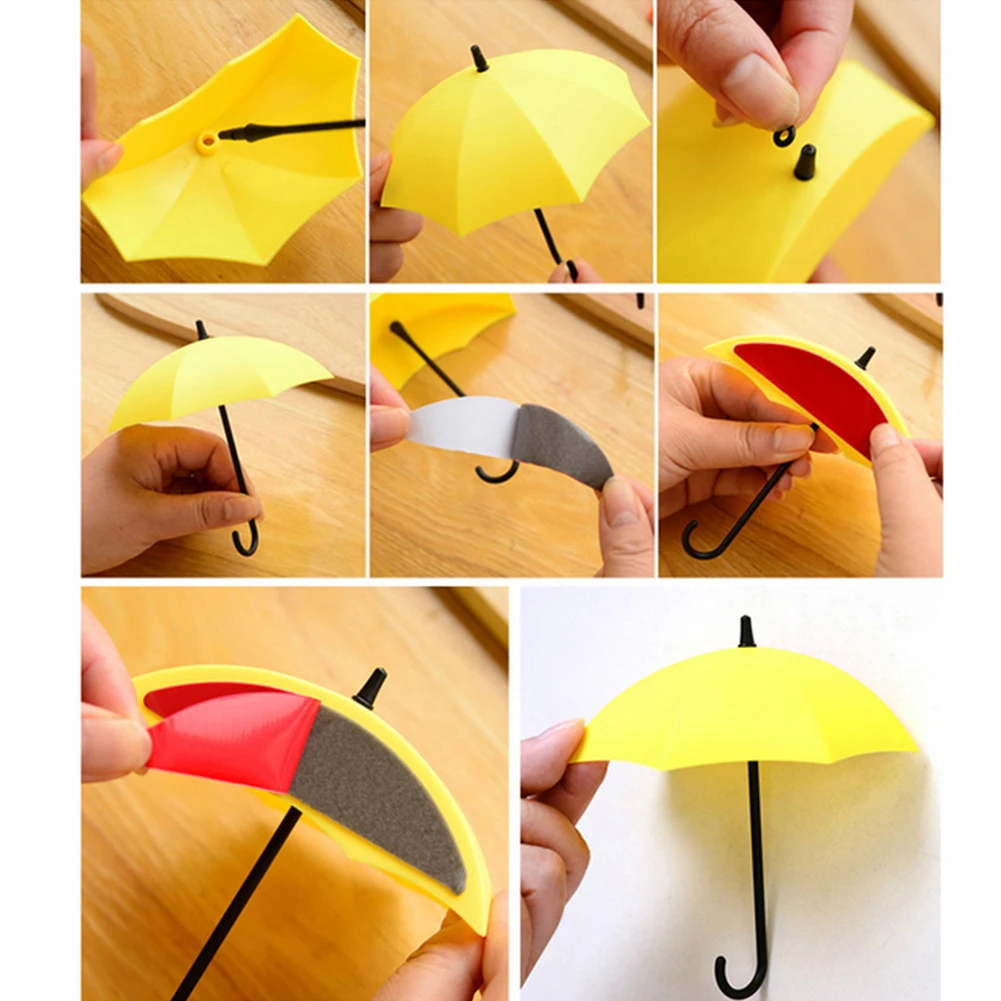 New 3Pcs/set Colorful Umbrella Wall Hook Wall Mount Key Holder Wall Hook Hanger Organizer Durable Key Holder Home Decor