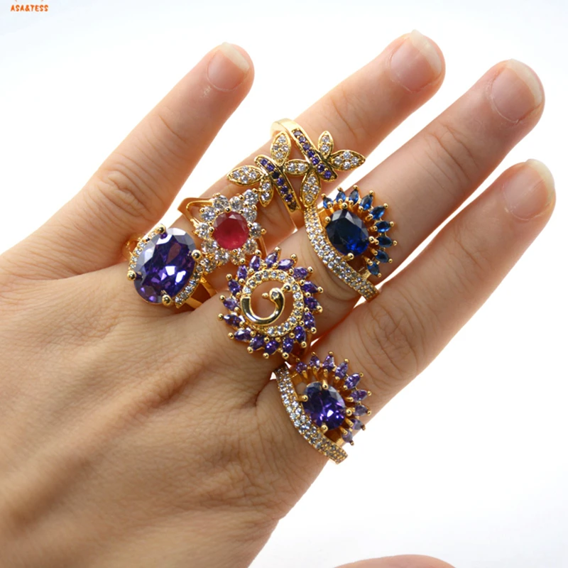 

only one for each style! micro cubic zirconia Pave rings fashion gold color plated ring for girls women