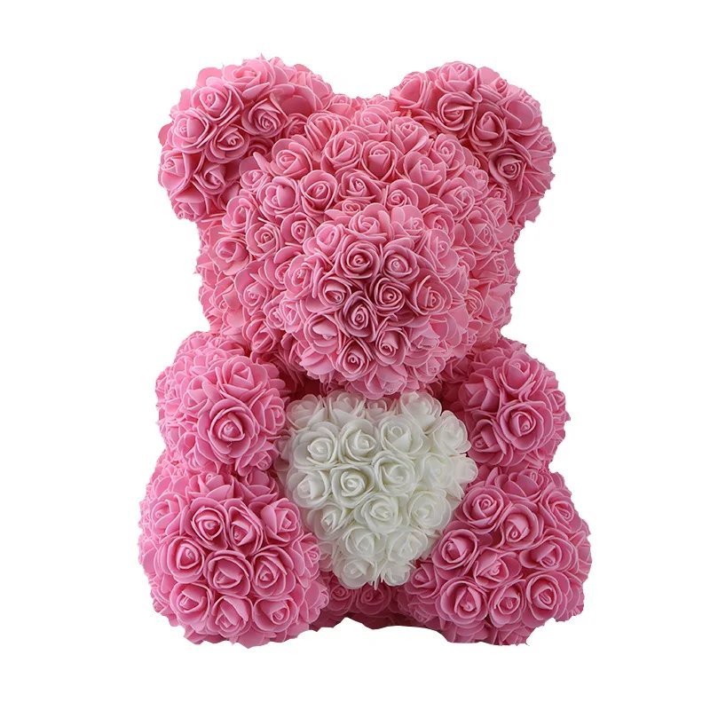 Горячая Распродажа 25 см 40 см мыльный медведь из пены розы плюшевый медведь Роза цветок искусственный год подарки для женщин подарок на день Святого Валентина - Цвет: 40cm pink with white