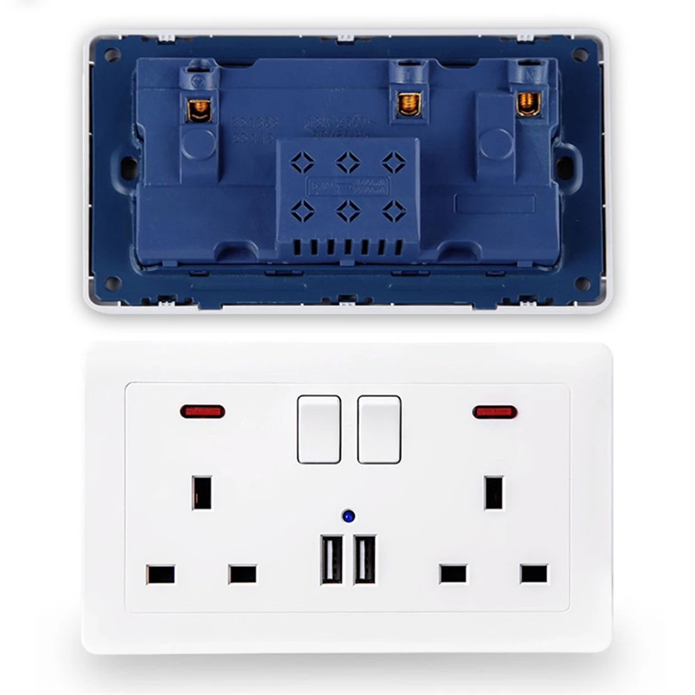 UK Standard Power Electrical Socket Wall Charge Plug Twin Socket Dual 3.1A USB Ports Outlet with Switching Power Panel For Phone