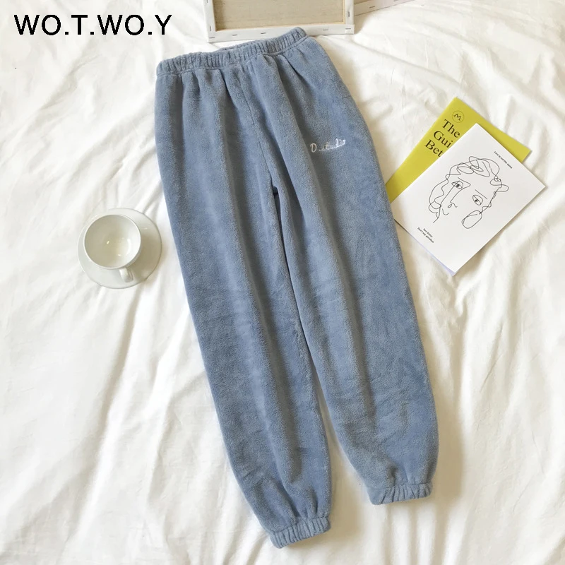 2019 Colorful Winter Pencil Pants Women Loose Thick Warm Elastic Waist Trousers Female Indoor White Red Velvet Harajuku