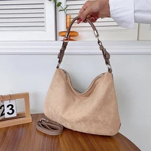 

2021 New Vintage Frosted Suede Single Shoulder Bag Metal Chain Handle High Sense Shopping Bag Leisure Fashion Armpit Women's Bag