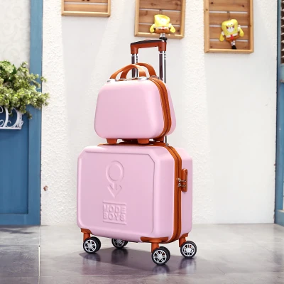 Роскошный небольшой чемодан на колесах Легкий Багаж для путешествий 16/18 коробка с тяговым стержнем Студенческая посадочная Тележка коробка мини пароль valise - Цвет: Pink(set)
