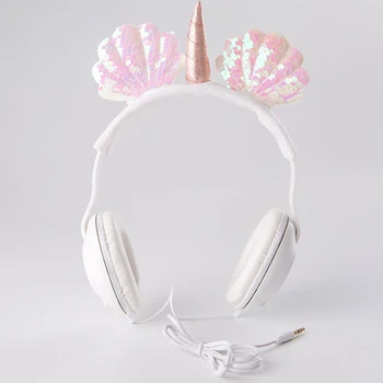 

Cute Shell Unicorns Wired Headphone Music Stereo Earphone with MIC Computer Mobile Phone Gamer Headset Kids Gift