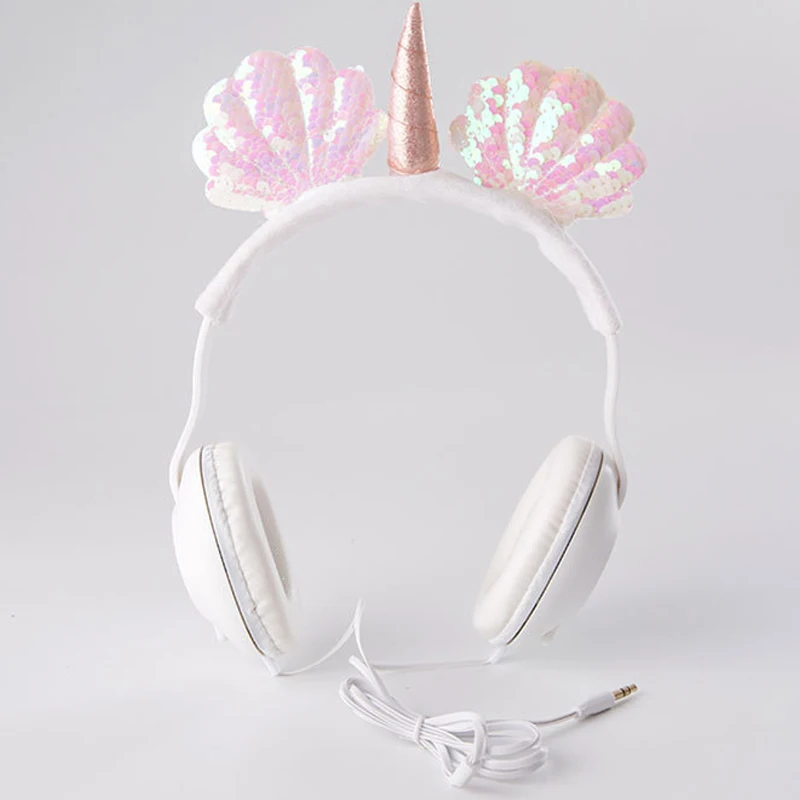 Cute Shell Unicorns Wired Headphone Music Stereo Earphone with MIC Computer Mobile Phone Gamer Headset Kids Gift