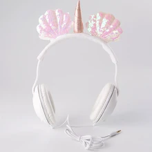 Cute Shell Unicorns Wired Headphone Music Stereo Earphone with MIC Computer Mobile Phone Gamer Headset Kids Gift
