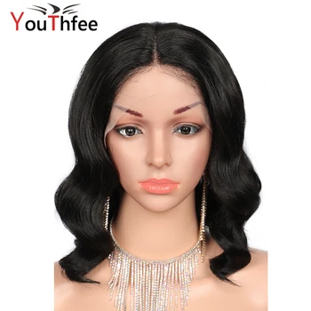 

Youthfee 13 Inch Synthetic Hair Swiss Lace Front Wigs with Baby Hair for Women Short Bob Ocean Quick Wave Middle Lace Part Wig