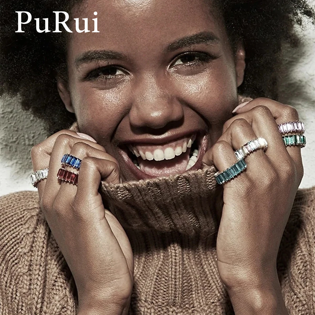 

PuRui Boho Luxury Rhinestone Women Rings Crystal Stackable Rainbow Ring Set Golden Bohemian Glowing Finger Ring Fashion Jewelry
