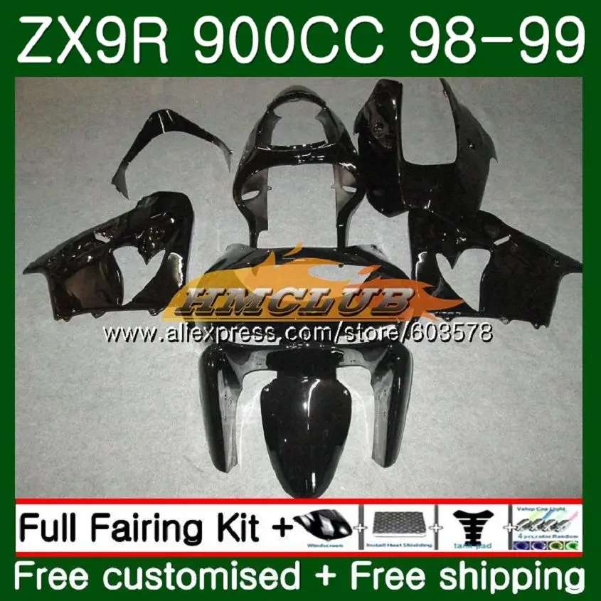 Корпус для KAWASAKI ZX900 ZX9 R ZX 9R ZX9R 98 99 00 01 Все Черный 110CL. 18 900CC ZX 9 R 900 ZX-9R 1998 1999 2000 2001 обтекатели