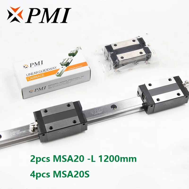 2шт Тайвань PMI MSA20-L 1200 мм линейная направляющая+ 4 шт. MSA20S блоки каретки для ЧПУ