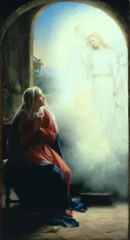 

2 Hand Painted Art Paintings by College Teachers - The Annunciation Carl Heinrich Bloch Christian - Oil Painting on Canvas