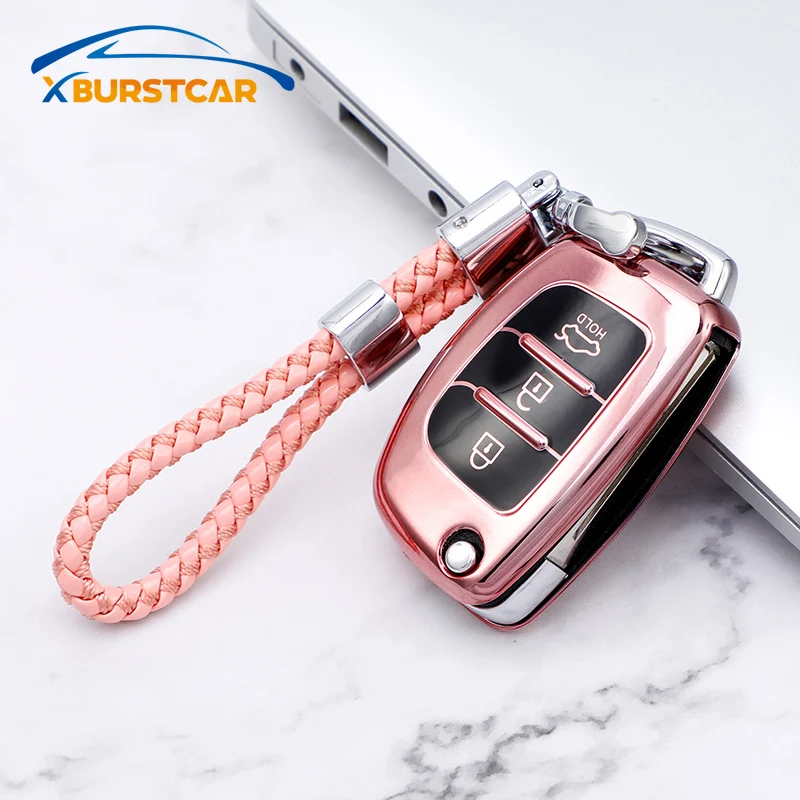 For Hyundai Solaris Sonata Santa Fe Sport Verna I10 I20 Ix25 Ix35 Elantra Creta TPU Car Folding Key Case Cover Keychain | Автомобили и