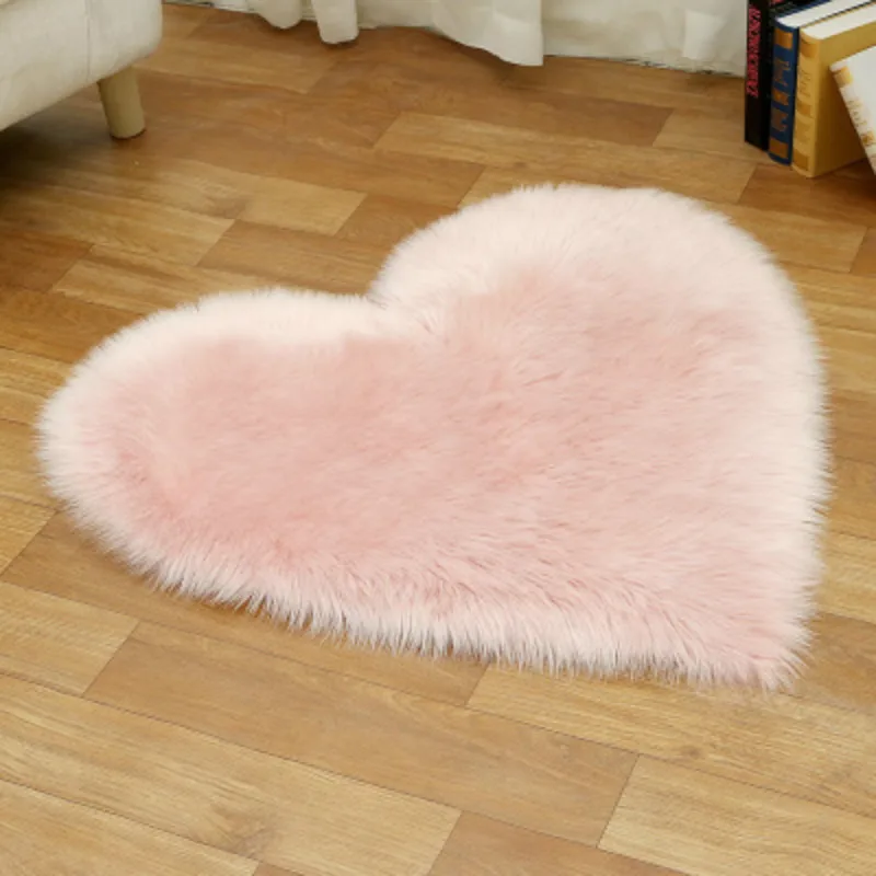 Love Heart Shaggy Carpet For Living Room Bedroom Fluffy Super Warm Plush Mats Kids Room Pure Color Faux Fur Rug Floor Rugs