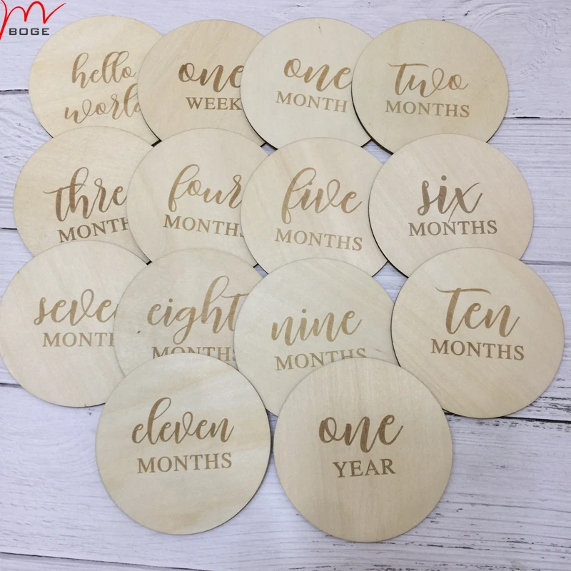 

Monthly milestone plaques set of 14 wooden monthly milestone baby announcement photo prop hospital photo with small bag