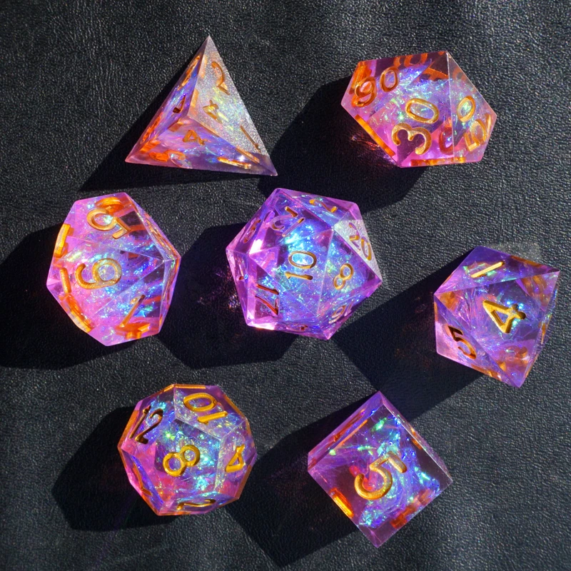 Clear Sharp Edge Handmade Dice Cube 7pcs/Set for RPG DnD TRPG Board Games D4,D6,D8,D10,D%,D12,D20 Cube