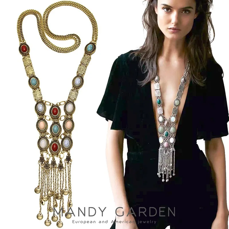 

Bohemian Style Long Popular Elements Tassel Necklace Women's Accessories Pendant Multi-Level Pendant Pearl Chain