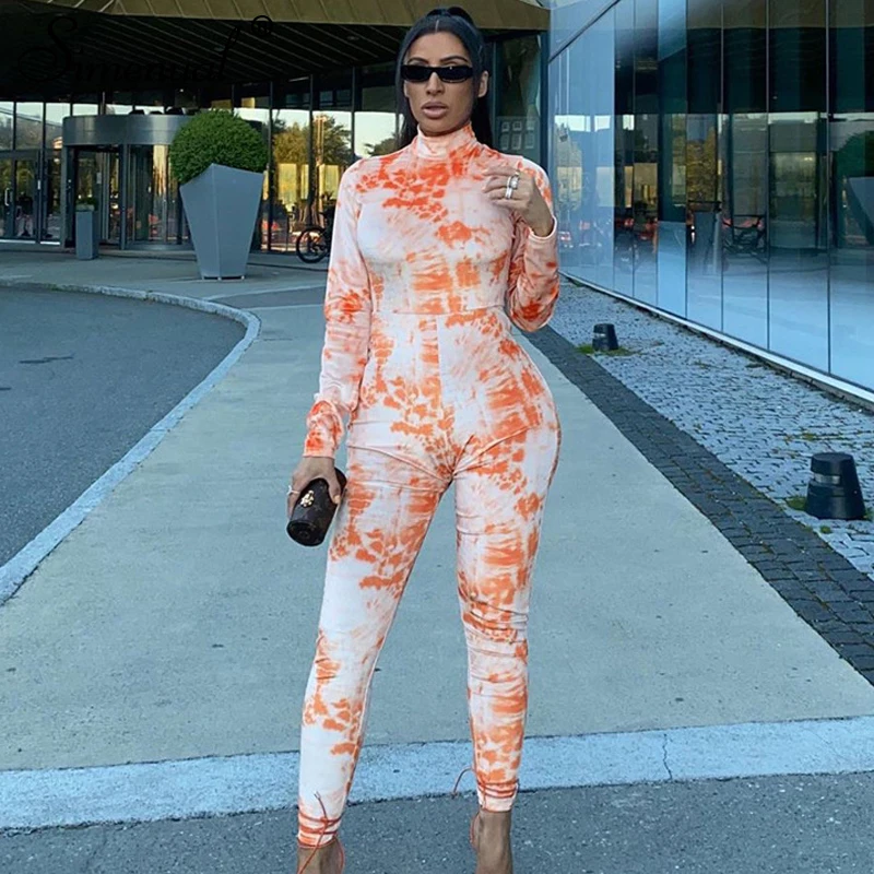 

Simenual Fitness Print Long Sleeve Bodycon Rompers Womens Jumpsuit Sporty Workout Casual Active Wear Fall 2020 Fashion Jumpsuits