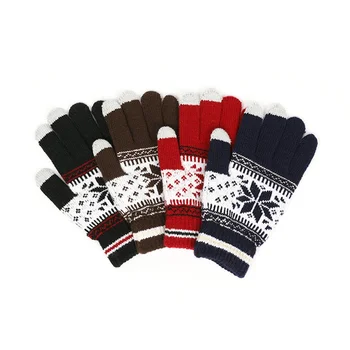 

2020 Fashion Winter Touch Screen Snowflake Plus Velvet Gloves Thick Warm Elastic Couple Knitted Mittens
