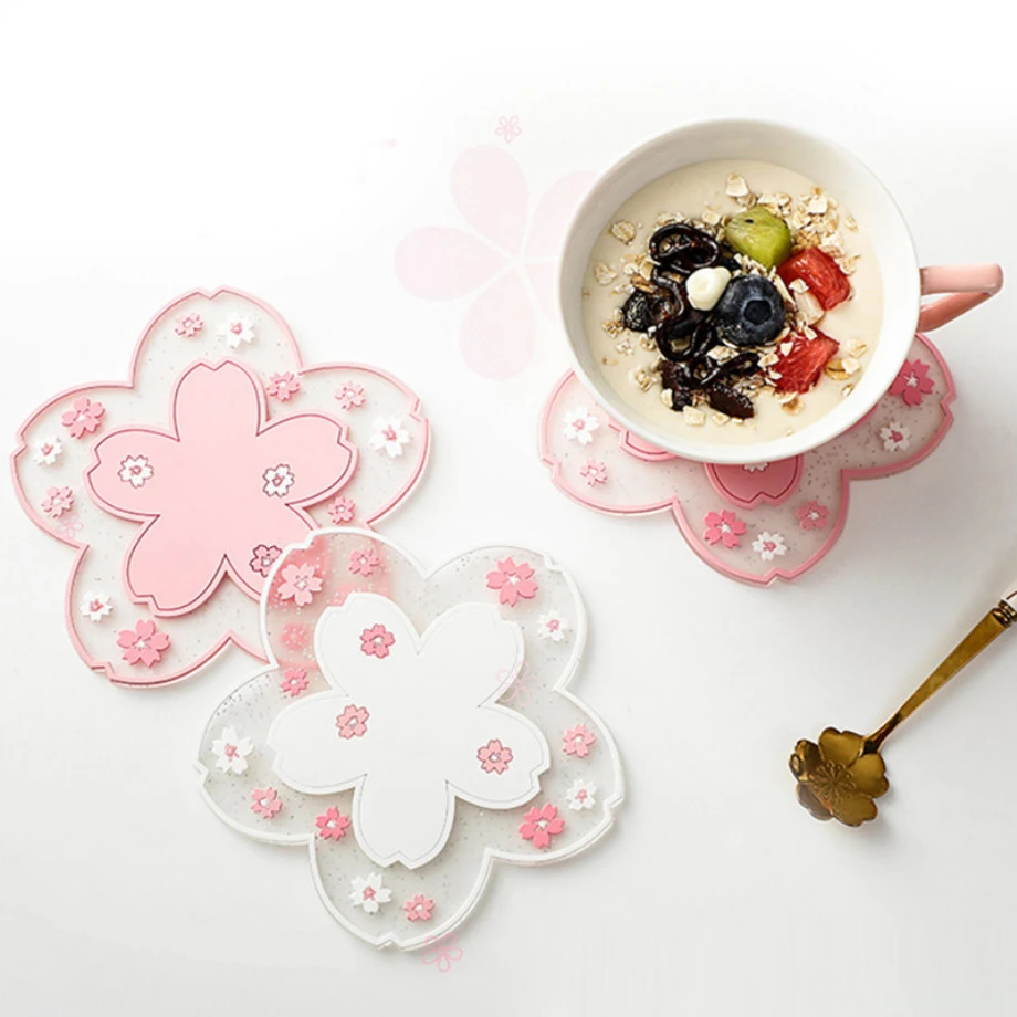 2 Pieces Of Japanese Cherry Blossom Insulation Table Mat Home Office Non-slip Teacup Milk Mugs Coffee Cup Coaster | Дом и сад