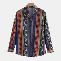 Chemise Homme, Мужская однобортная Повседневная рубашка с длинными рукавами и принтом, гавайская блуза с цветочным принтом, повседневный мужской