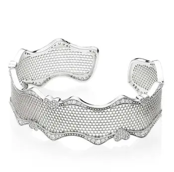 

Authentic 925 Sterling Silver Bangle Openwork Lace Of Love Open Bracelets Bangle Fit Women Bead Charm Diy Fashion Jewelry