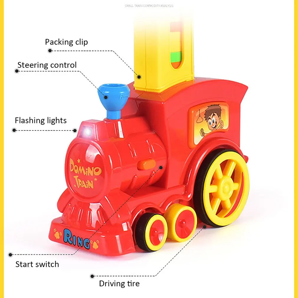 Electric Domino Train Car Vehicle Model With Sound Light Music Domino Blocks Kits Magical Automatic Set Up Colorful Games Toys