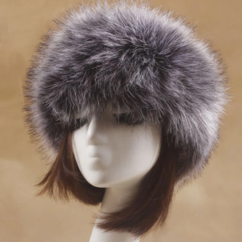 Gray White Ski Hat Snow Cap Cossack Fluffy Outdoor Mutil Color Faux Fur Earmuffs Ushanka Women Russian Warmer Ear Headband - Цвет: Gray White