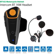 กันน้ำ BT S2 Multi BT Interphone 1000M รถจักรยานยนต์ Bluetooth Helmet อินเตอร์คอม Intercomunicador หูฟังชุดหูฟัง FM MP3