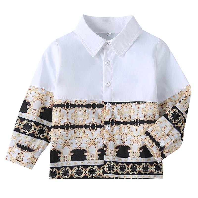 

Baby Boy Spring And Autumn Long Sleeve Turn-down Collar Print Blouse Casual Handsome Tops