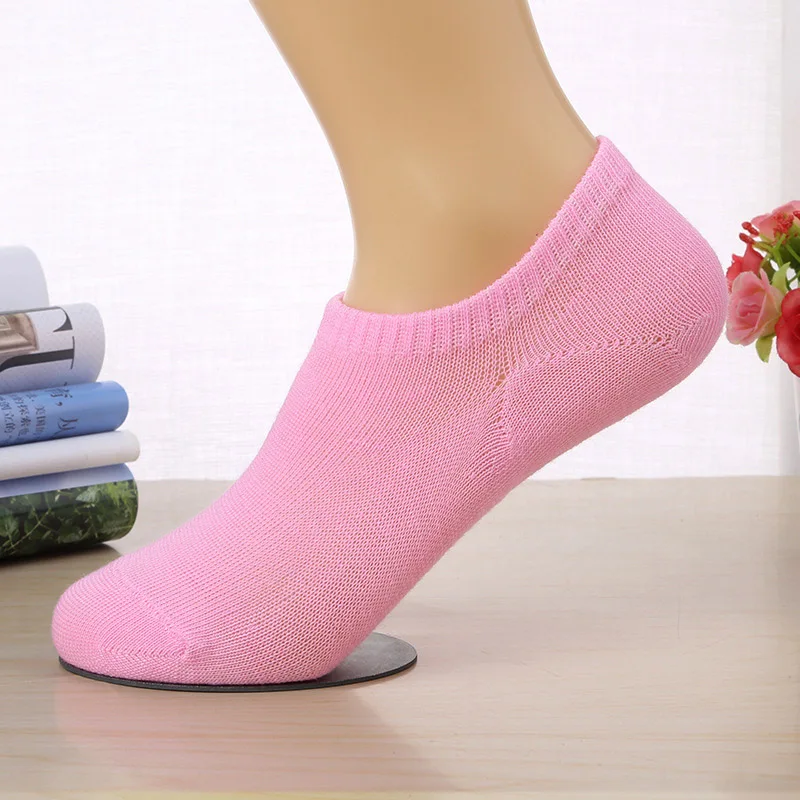 5 пар ярких цветов, женские носки, хлопковые нескользящие короткие носки-лодочки, женские невидимые мягкие носки с сердечками, зима-осень - Цвет: Розовый