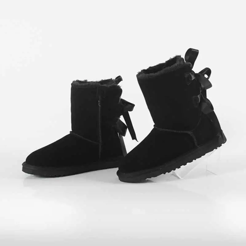 Г., женские зимние ботинки в австралийском стиле ботинки с 2 бантами зимние брендовые теплые ботинки из натуральной кожи bottes femme, большие американские размеры 4-13 - Цвет: 001