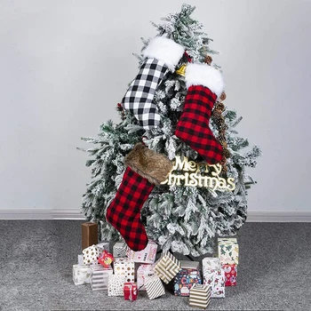 

3PCS Christmas Decoration Christmas Stockings Plaid Christmas Big Classic White Black For Xmas Holiday Party Decoration Natal