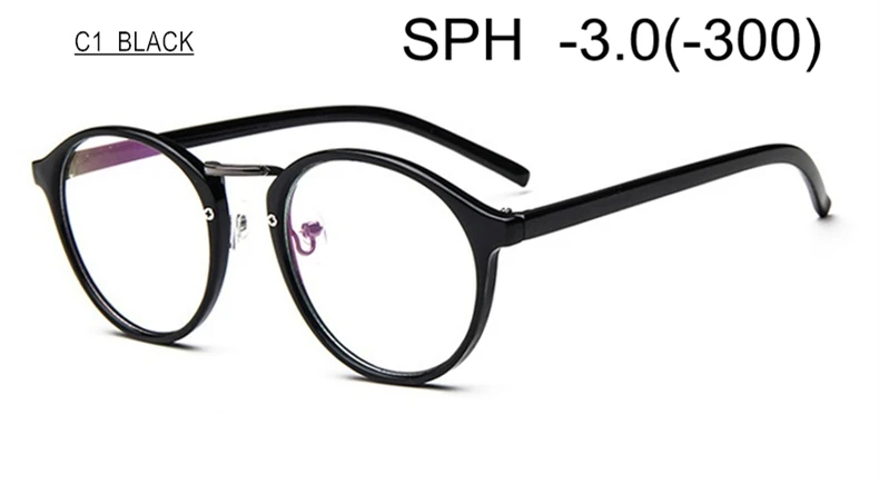 C1 (-3.0) SWOKENCE SPH-1,0 до-6,0 очки для близорукости конечный продукт для мужчин и женщин круглая оправа Очки для близоруких F116 - Цвет оправы: C1 (-3.0)