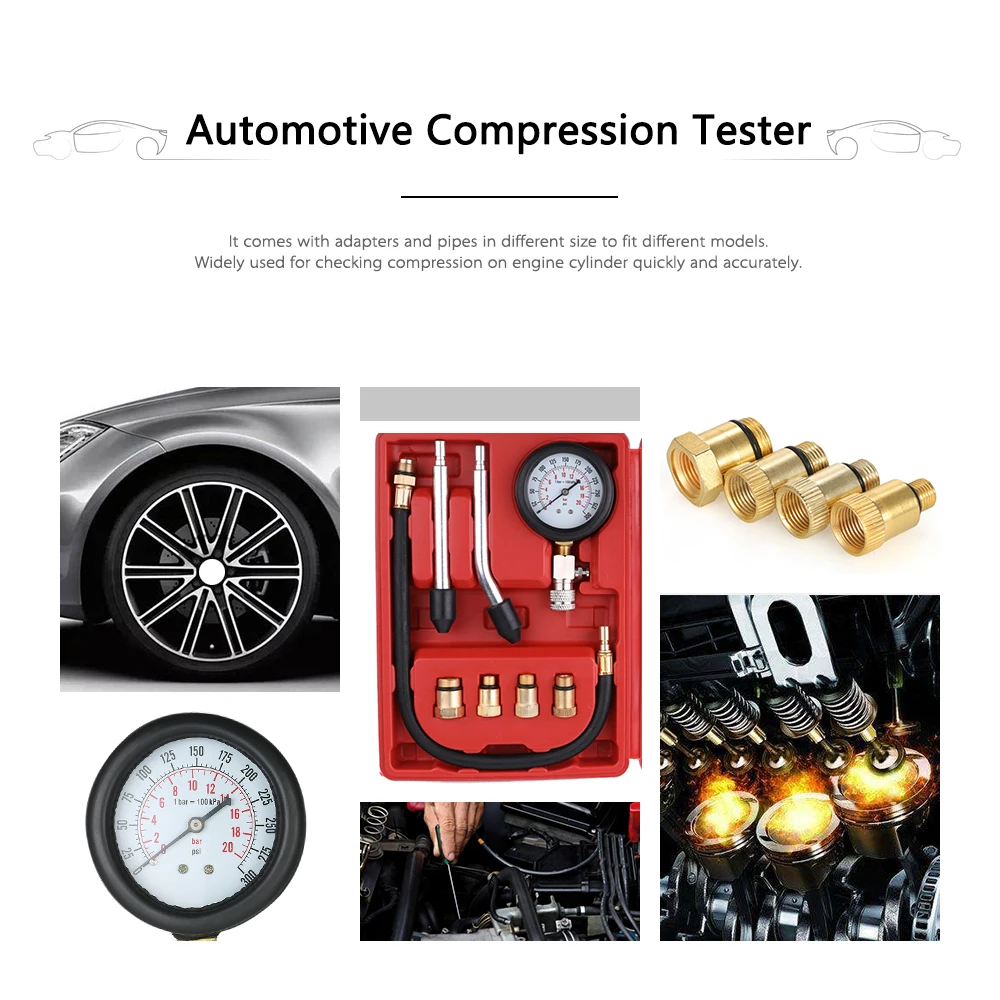 

Gasoline Engine Compression Tester Auto Petrol Gas Engine Cylinder Automobile Pressure Gauge Tester Automotive Test Kit 0-300psi