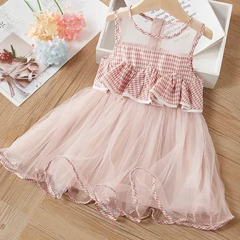 

Little Girls Dress 2020 New Sweet Princess Plaid Mesh Dress for Girl Kids Dress 2 6 Years Children Vestidos Summer Costume