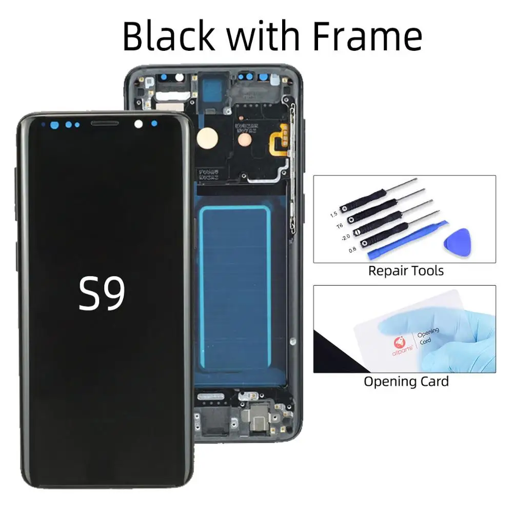 AMOLED Дисплей для SAMSUNG Galaxy S9 LCD G960 G960F S9 Plus LCD G965 G965F экран в сборе с тачскрином на рамке - Цвет: S9 Black Frame